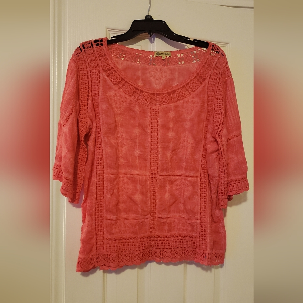 Democracy Crochet Trim Coral Blouse